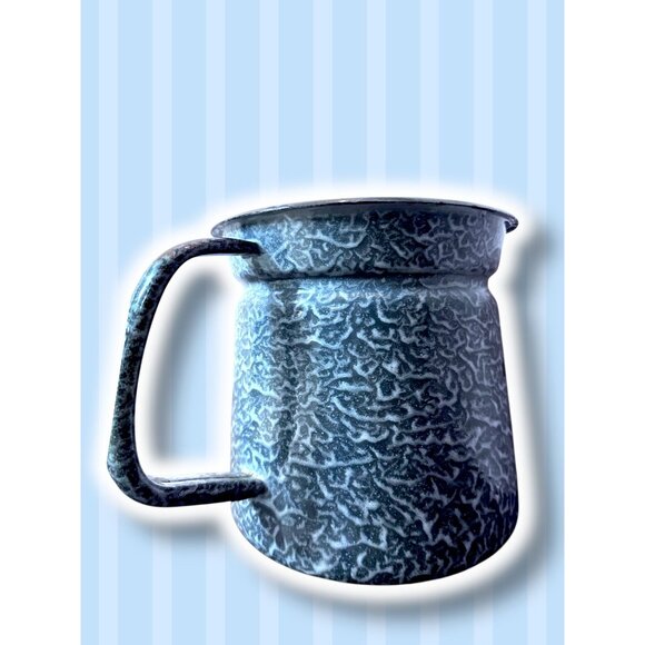 Vintage Blue Enamelware Graniteware Coffee Pot With Lid Rustic Campfire Style - Picture 8 of 16